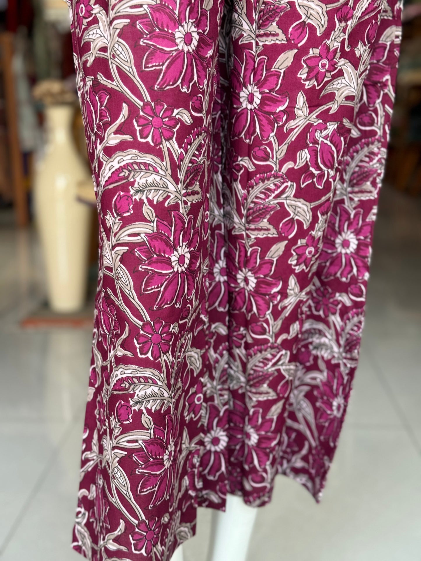Purple floral printed cotton lounge wear set