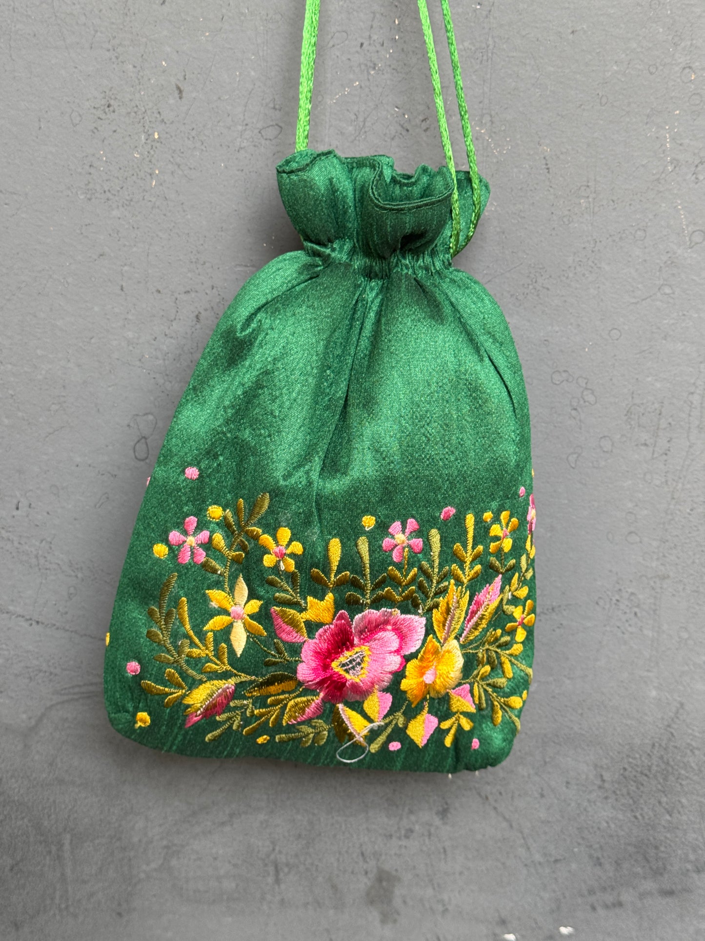 Art silk 9x7 inches potli with machine embroidery