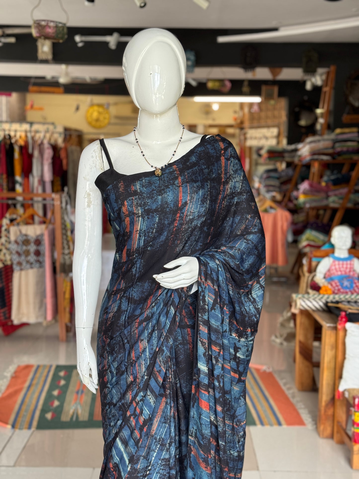Ajrakh hand block printed soft modal saree yardage saree