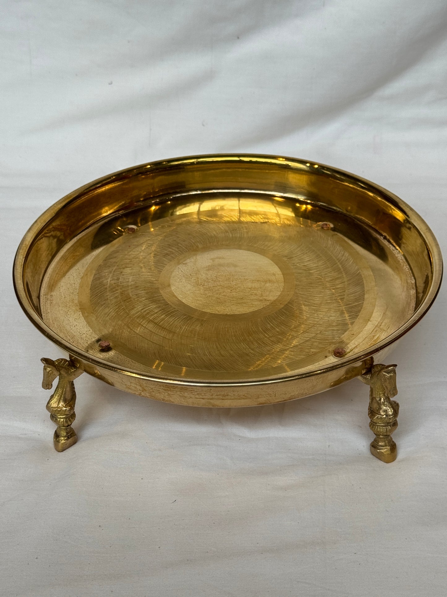 Brass decorative urli / thali / planter stand / riser with horse legs