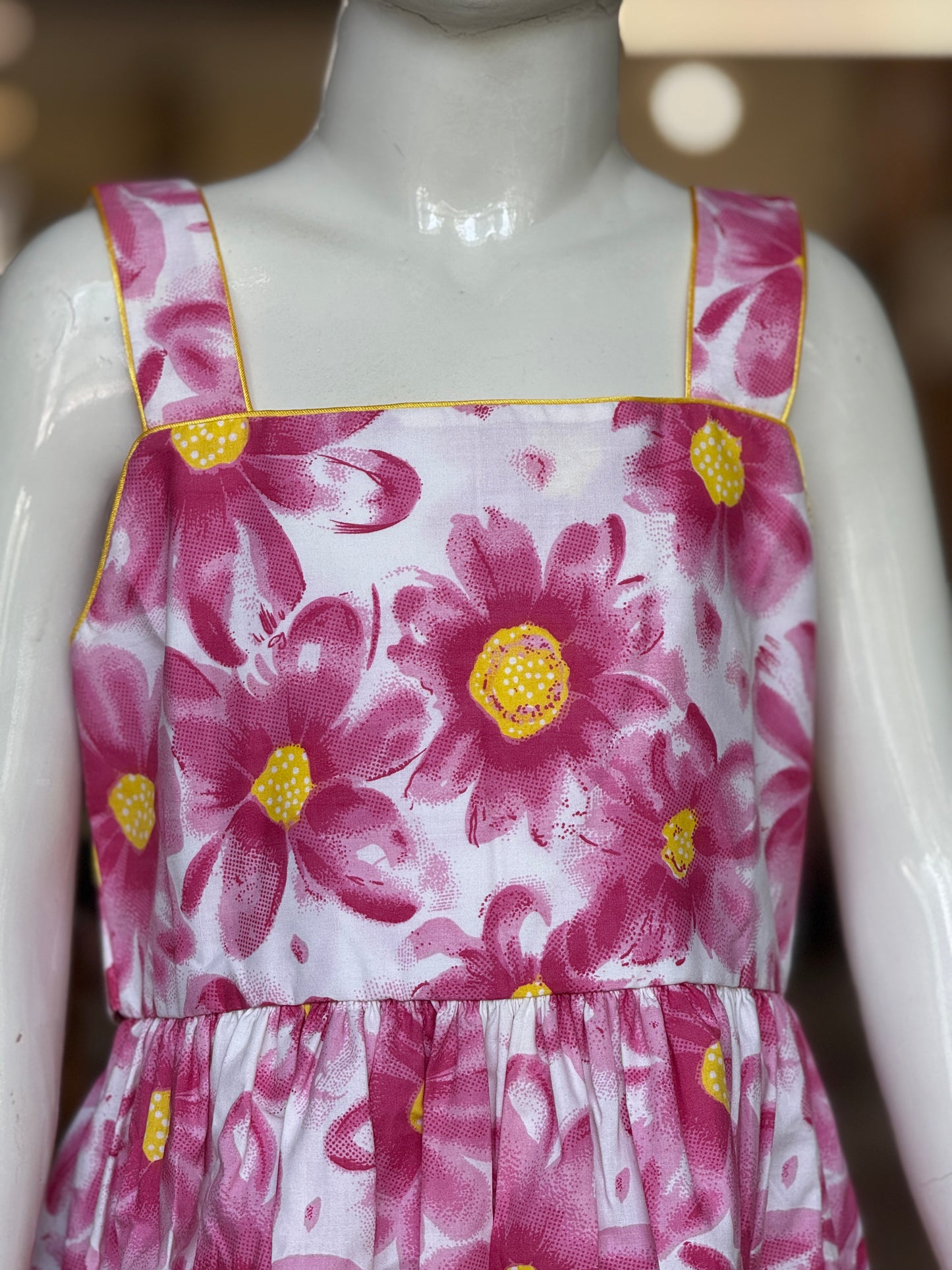 White n pink floral cotton sleeveless frock