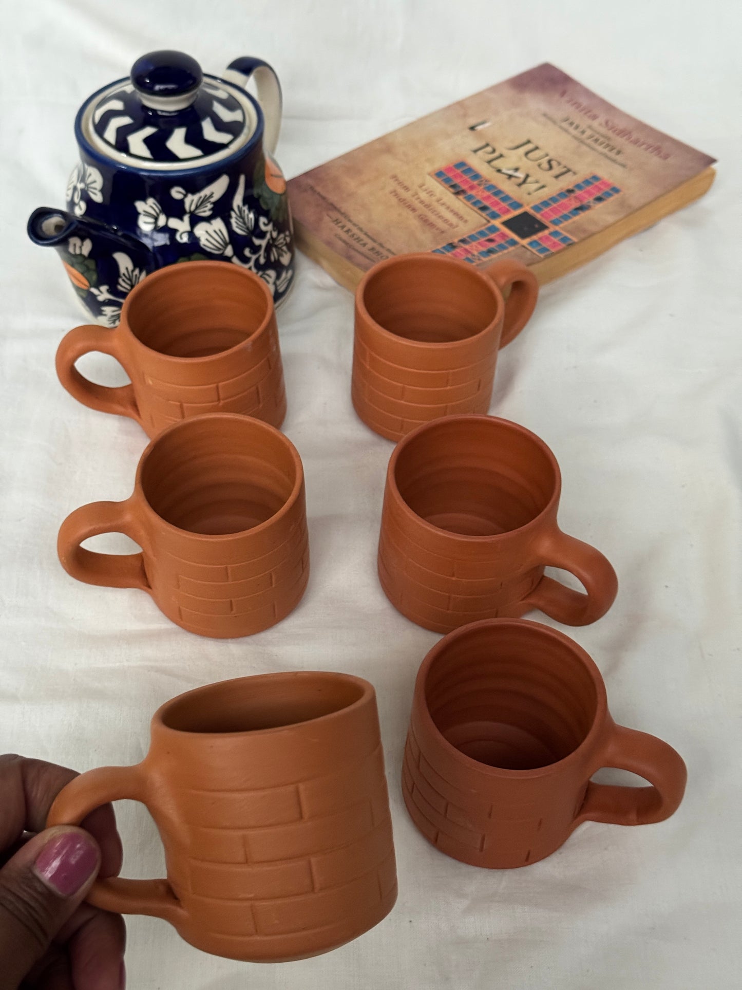 Clay tea cups - 6 pieces set - design options available