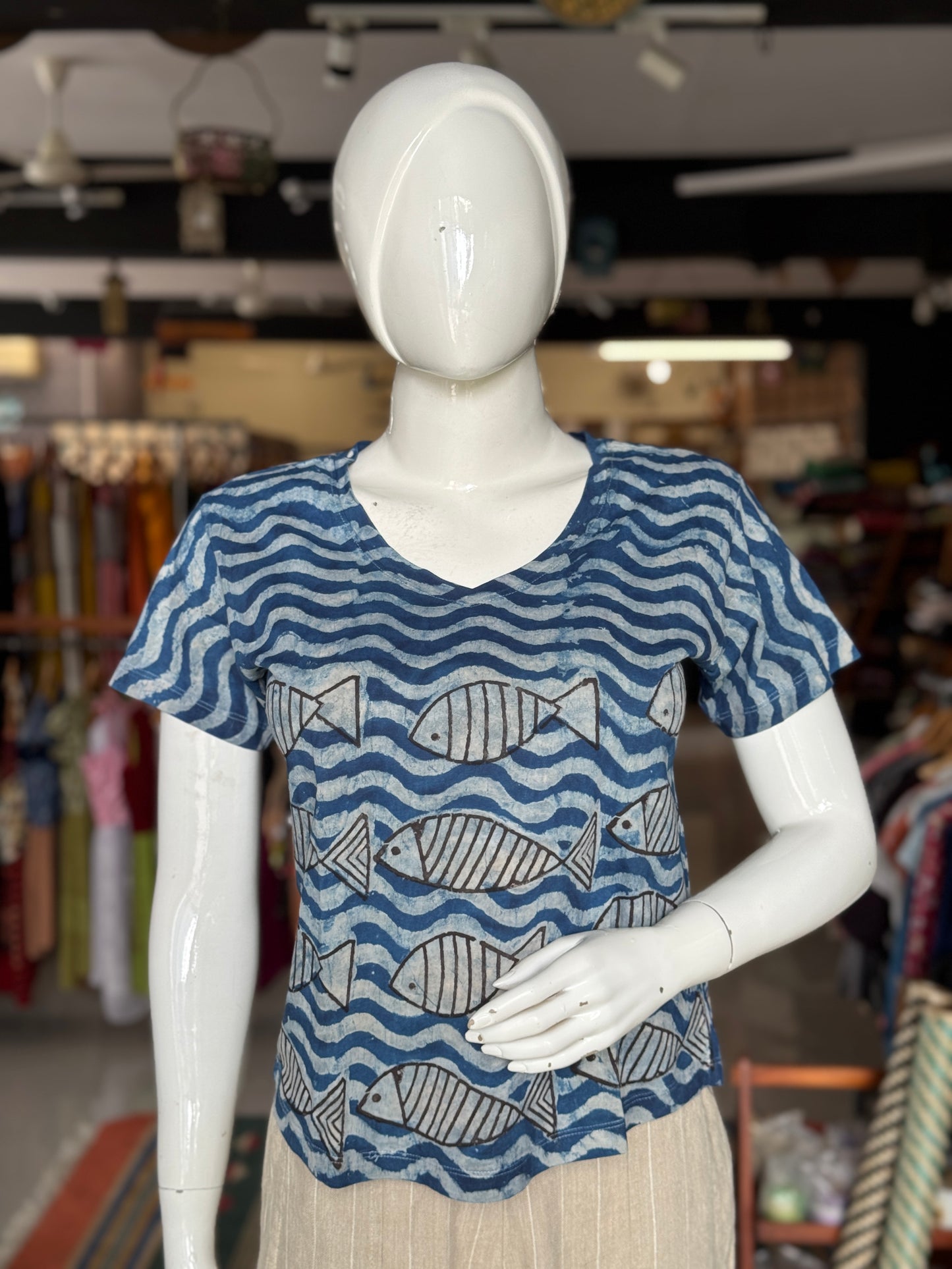 Beautiful cut womens tees - cotton, hand block printed, natural dyed tshirt for women - multiple designs and sizes