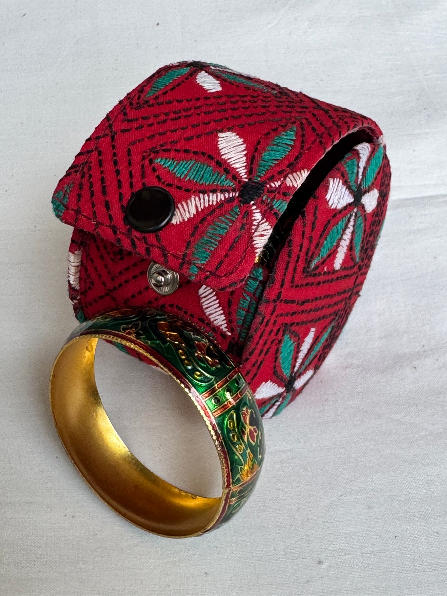 Bangle box with kantha hand embroidery - hard shell
