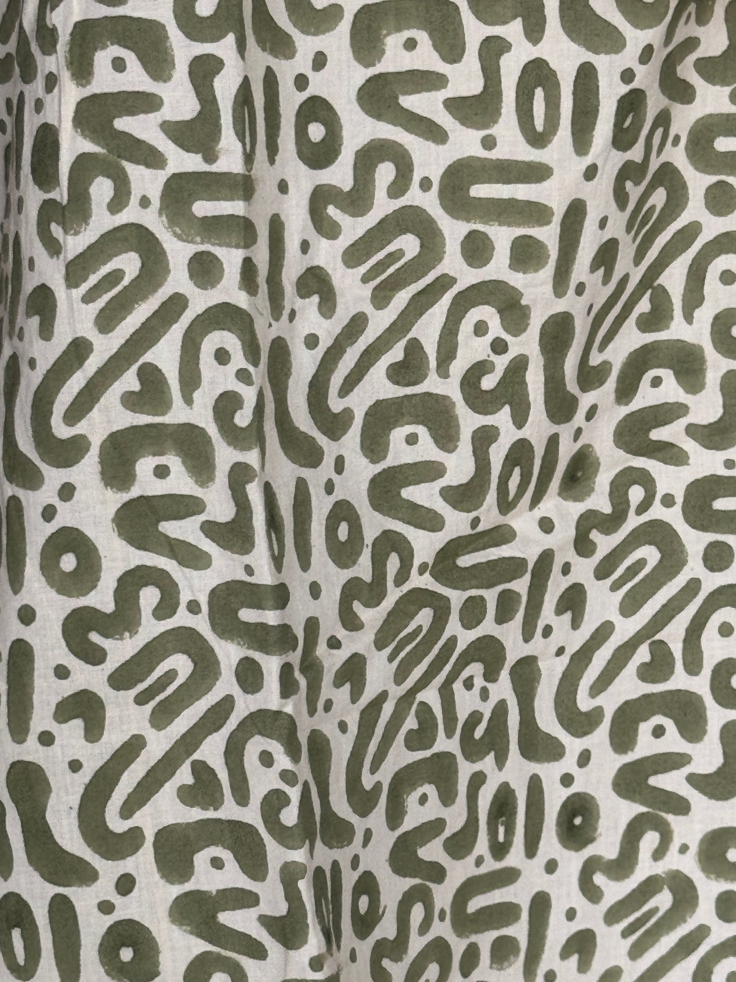 Olive green maze hand block printed short cotton dress