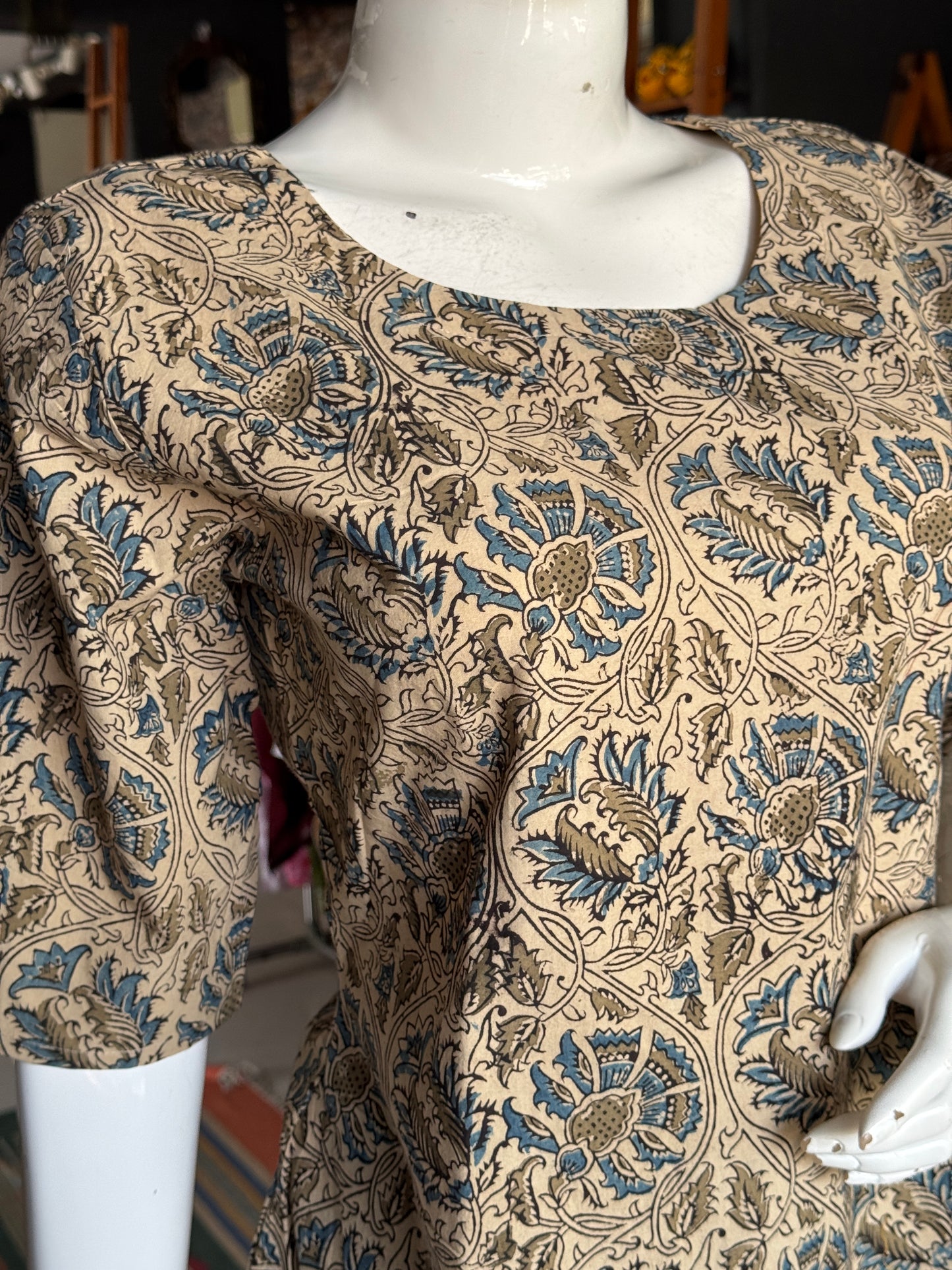 A-line hand block printed Kalamkari cotton kurti - sizes n colors options available