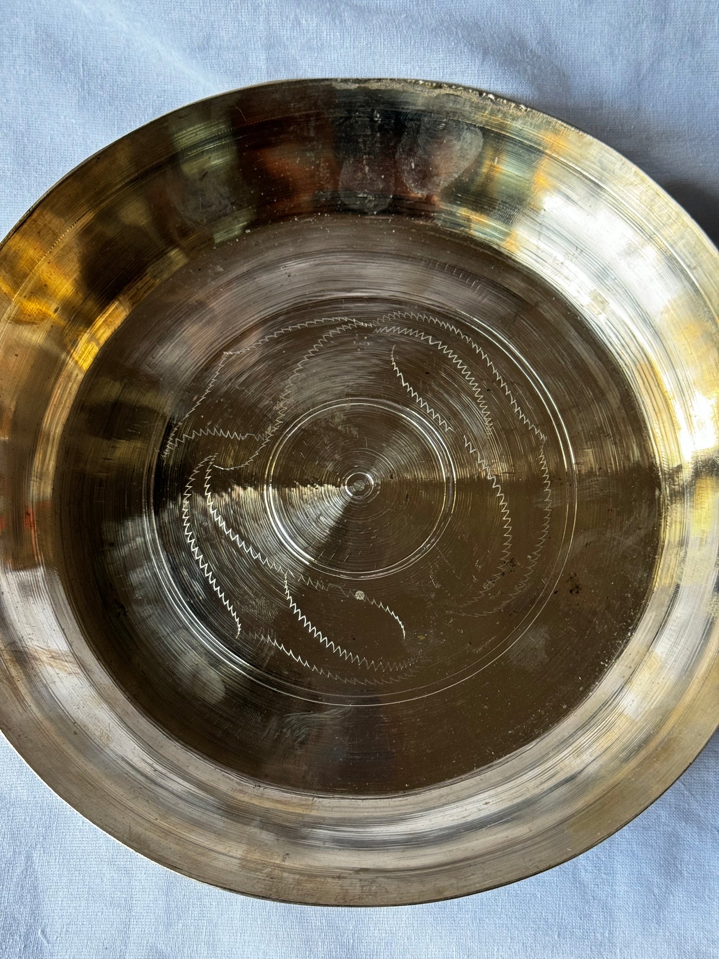 High walled Bronze Kansa handcrafted traditional thali plate - 10 inches top diameter -