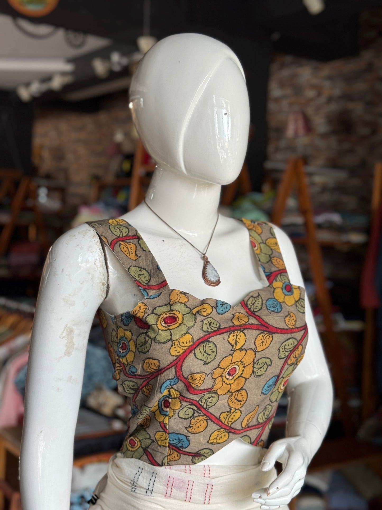 Pen kalamkari hand painted sleeveless cotton blouse with lining - multiple colors and designs available