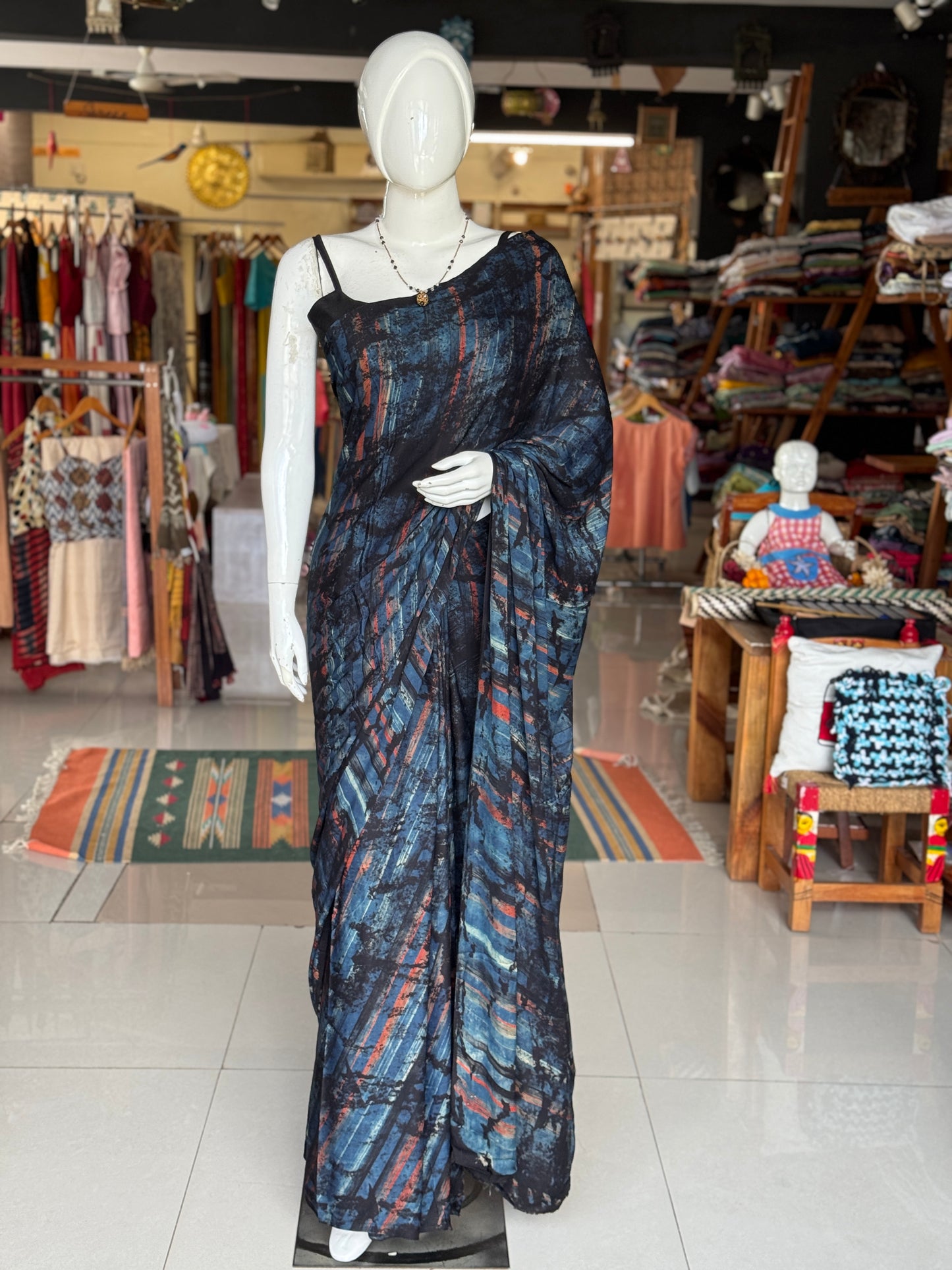 Ajrakh hand block printed soft modal saree yardage saree