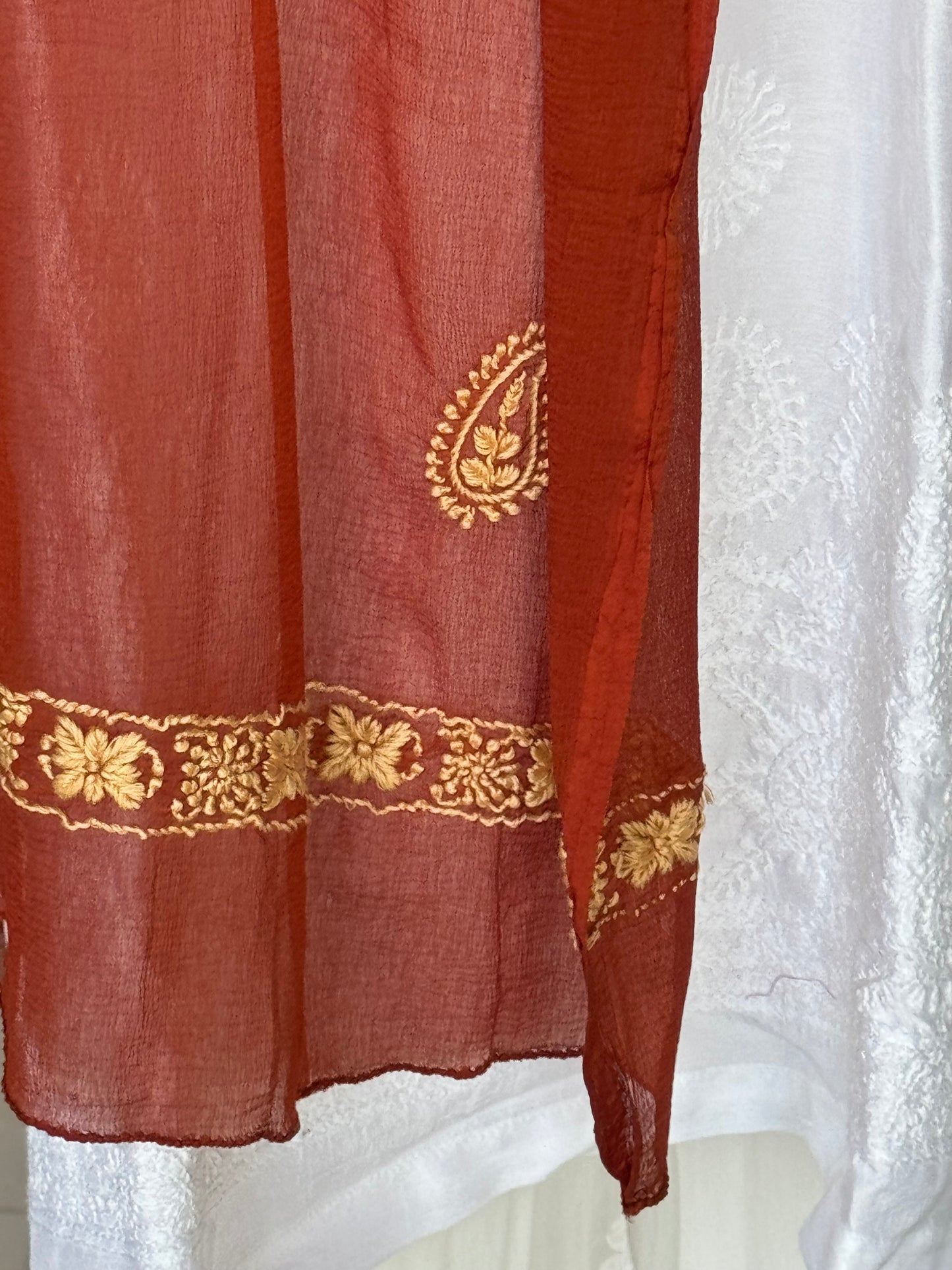 Chikankari hand embroidered semi chiffon dupatta