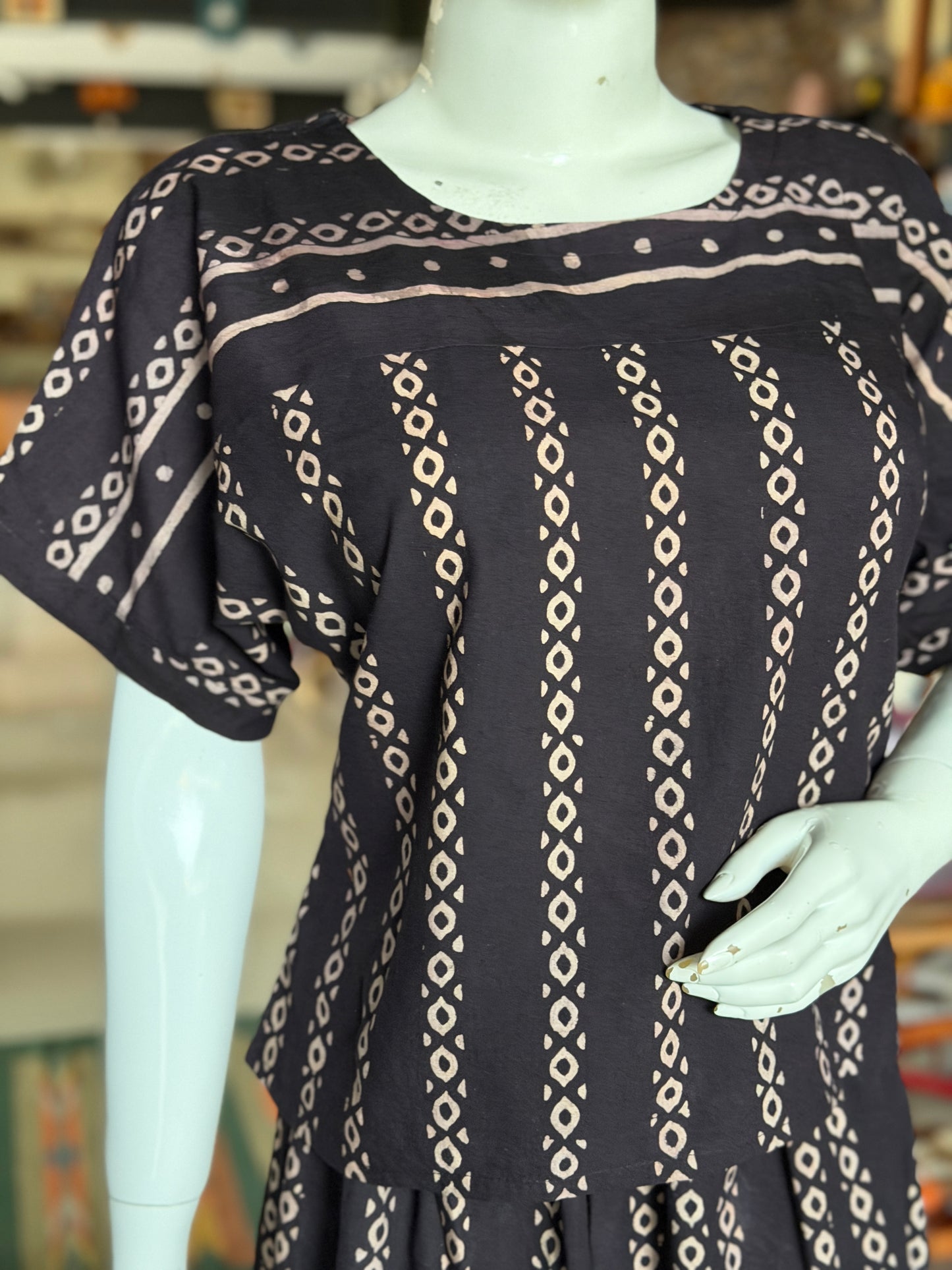 Black cotton coord set of skirt n top - Ajrakh hand block prints