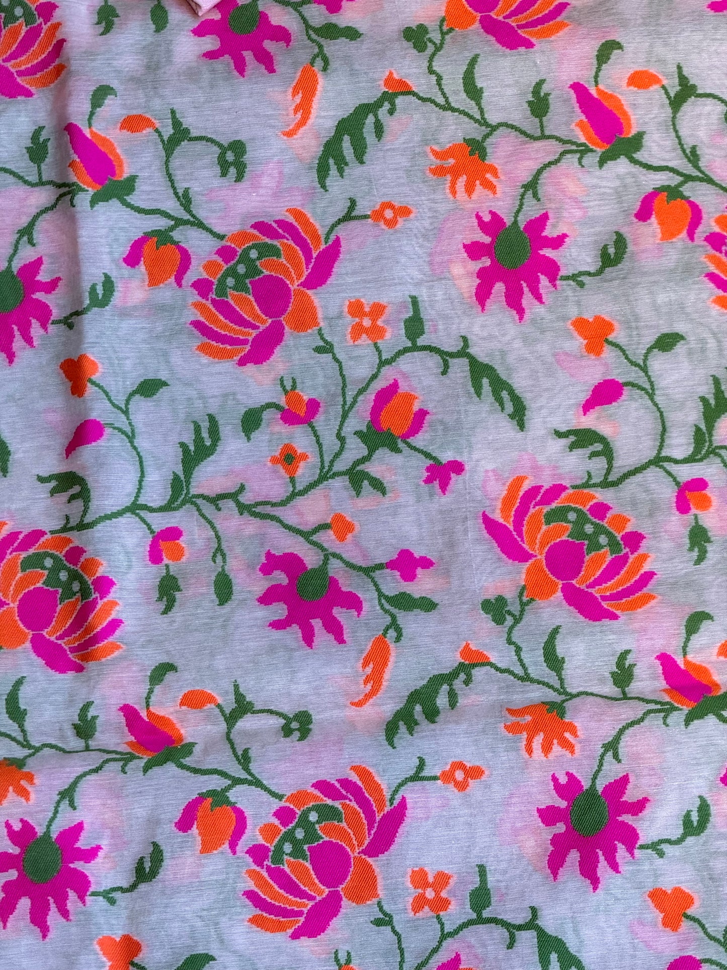 Pink Banarasi cotton 3 piece unstitched suit set with floral patterns