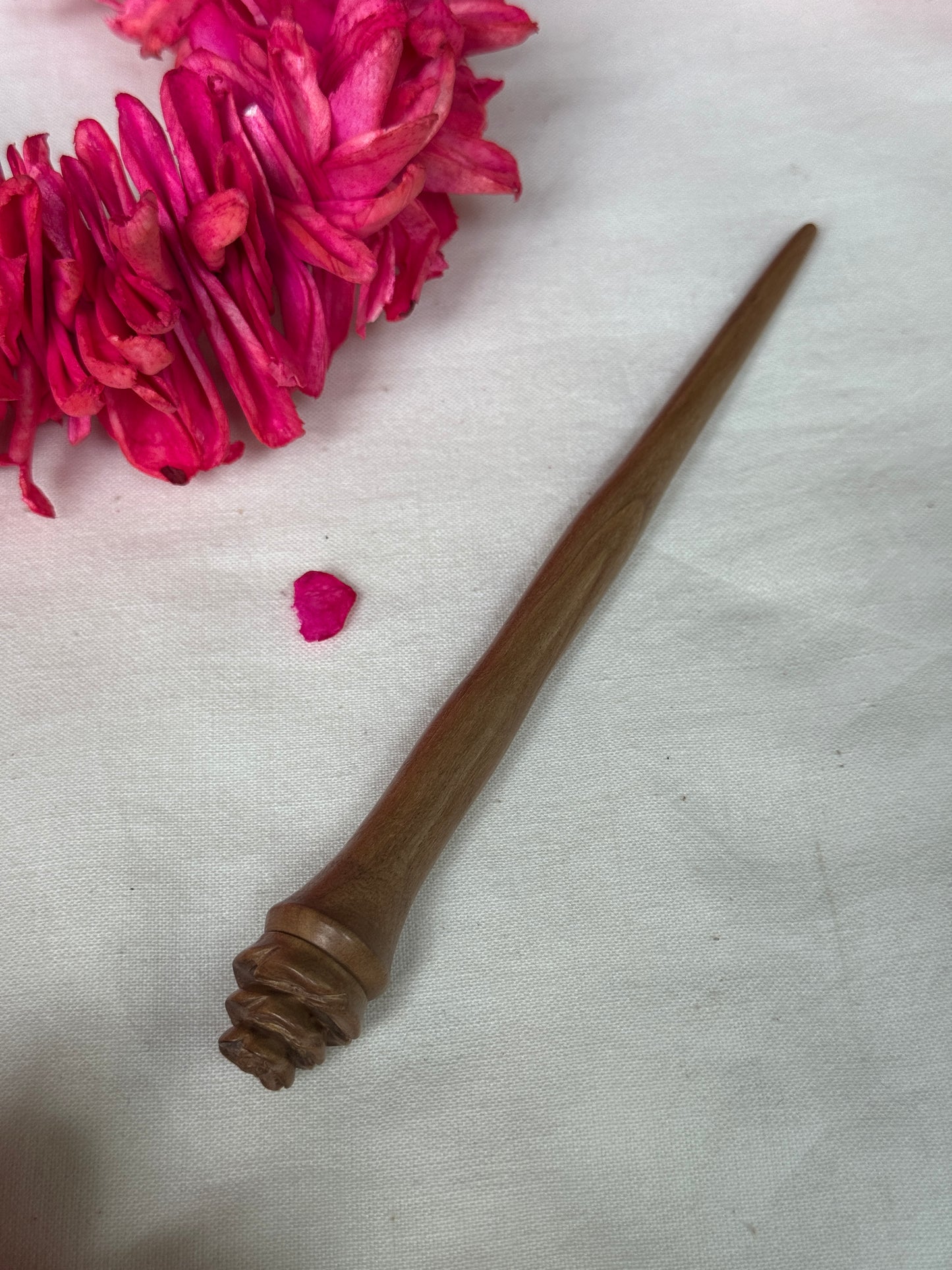 Wooden hair bun pins handcrafted with carved flower on top