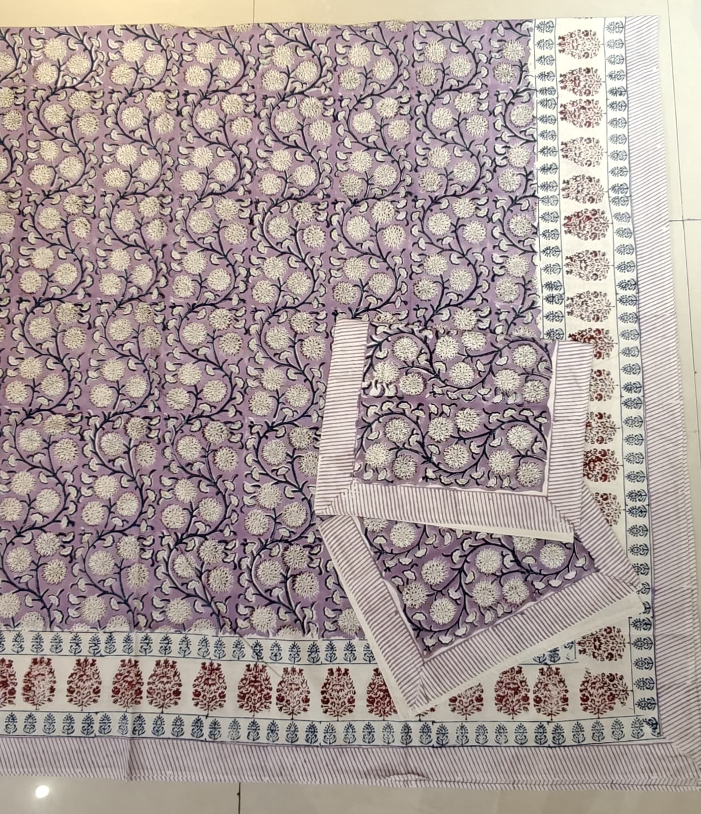 Super king hand block printed 108x108 inch bedsheet with 2 pillow cases - multiple designs available