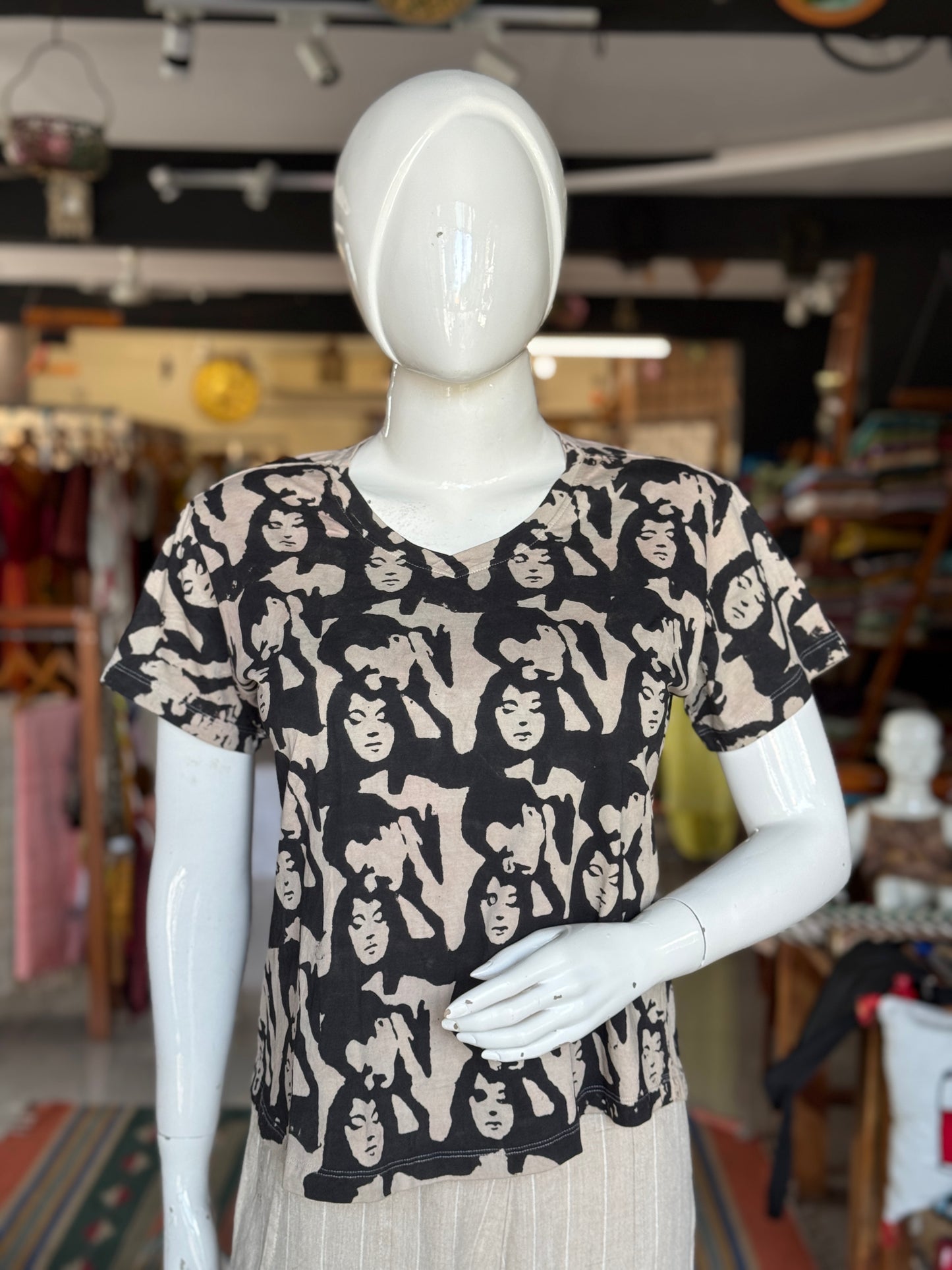 Beautiful cut womens tees - cotton, hand block printed, natural dyed tshirt for women - multiple designs and sizes