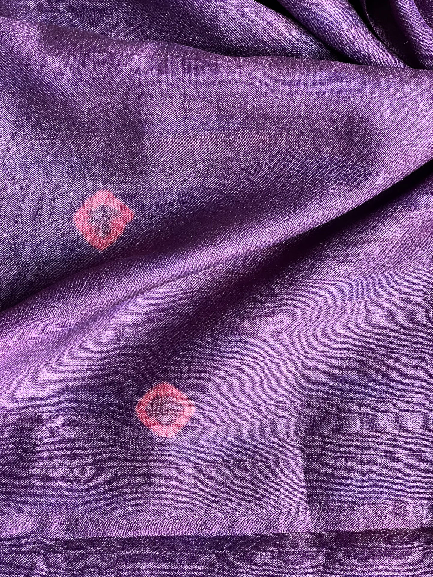 Aubergine / egg plant shade tussar silk handwoven tie n dye fabric