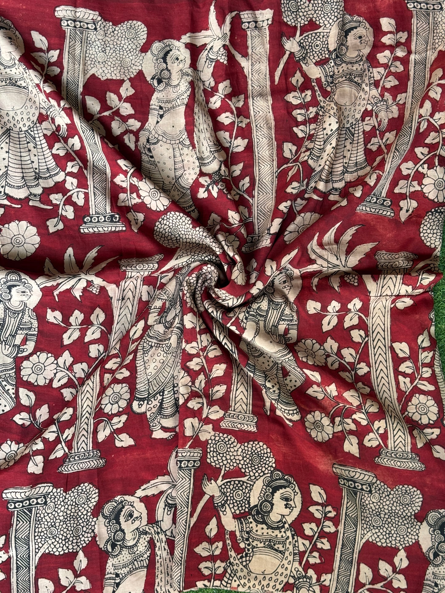 Pen Kalamkari hand painted Chennuri silk fabric - multiple designs available