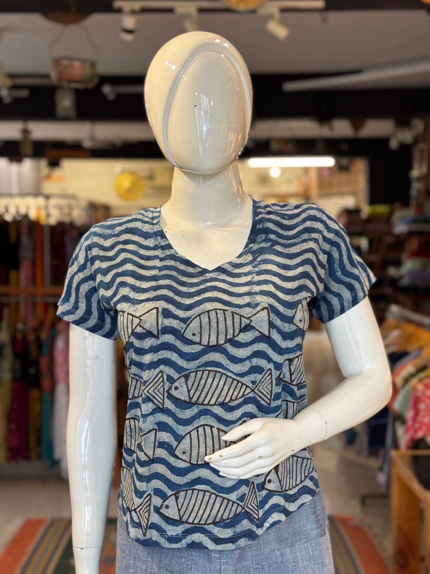 Beautiful cut womens tees - cotton, hand block printed, natural dyed tshirt for women - multiple designs and sizes