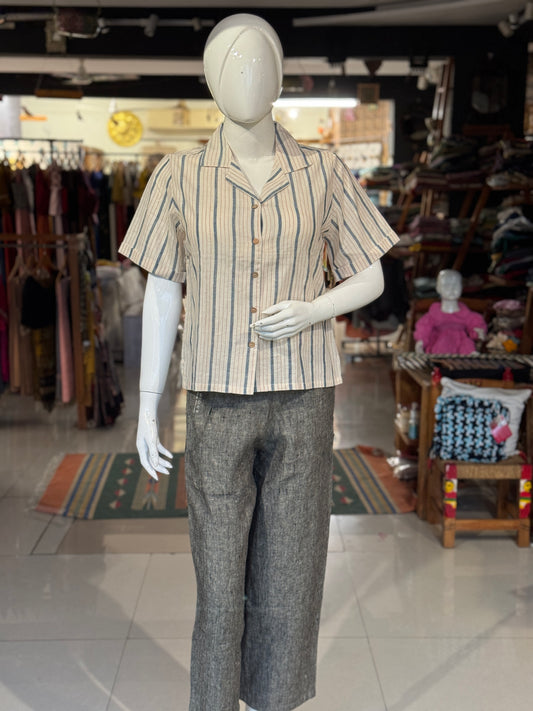 Grey linen handwoven trousers for women