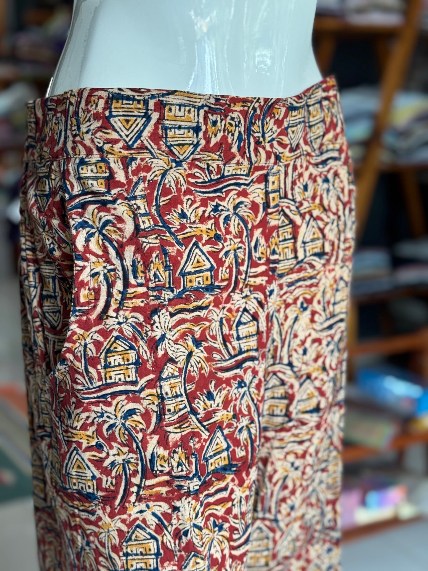 Maroon Kalamkari cotton coord set - houses n trees handblock printed cotton