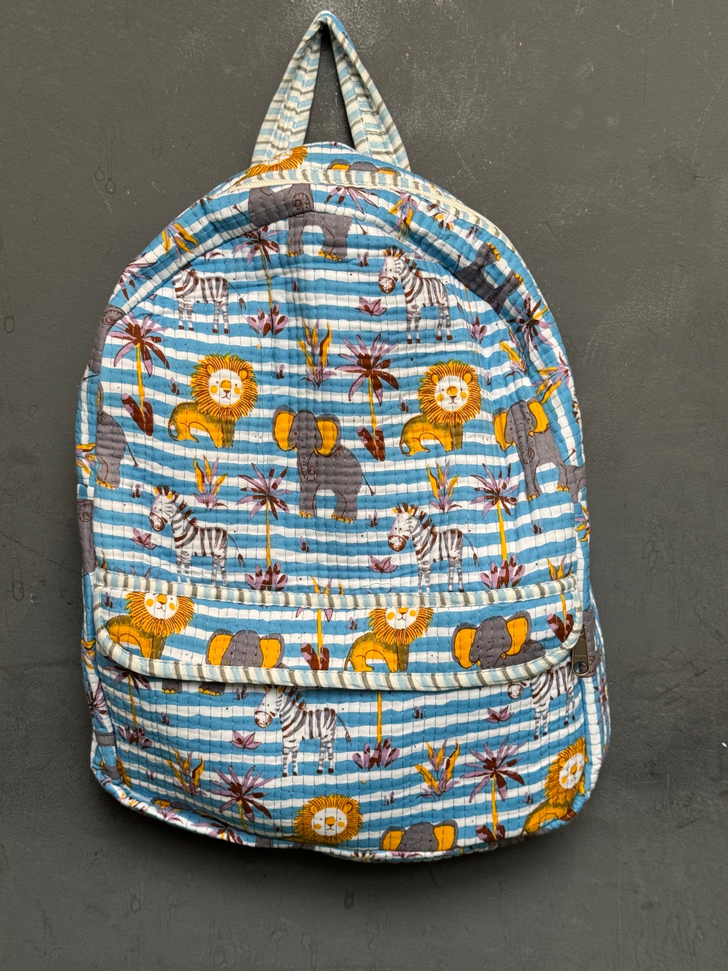 Children’s back pack in hand block printed cotton
