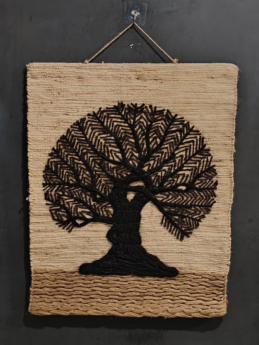 Earthy tones tree - handcrafted jute, wool and cotton wall hanging - Ghazipur handicrafts