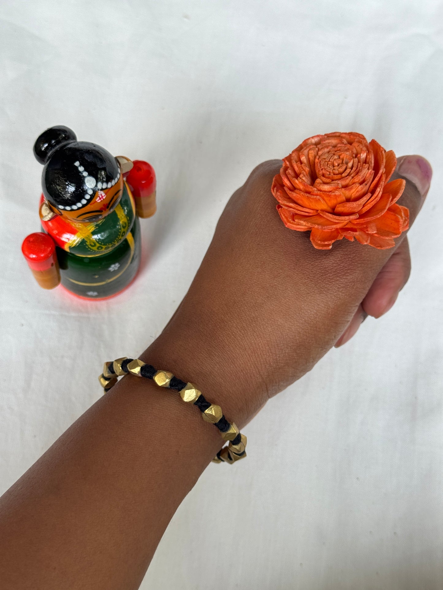 Nazariya bracelet - brass dokra handcrafted beads with black thread - single