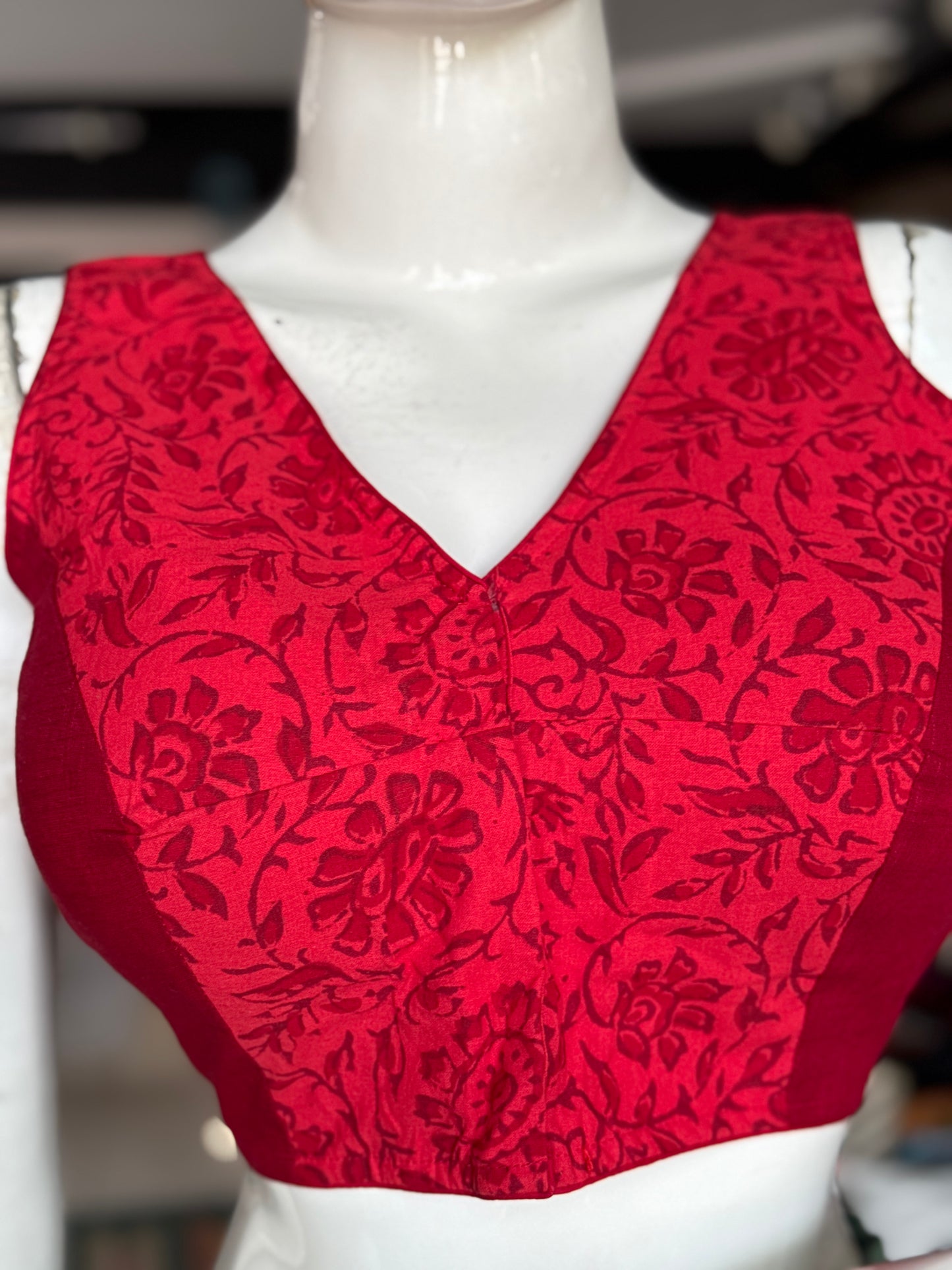 Princess cut cotton hand block printed sleeveless blouse - multiple designs available