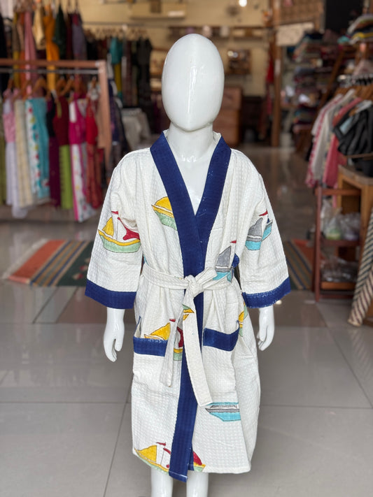 Bath robe / swim suit cover up for children - hand block printed waffle cotton - multiple prints and sizes