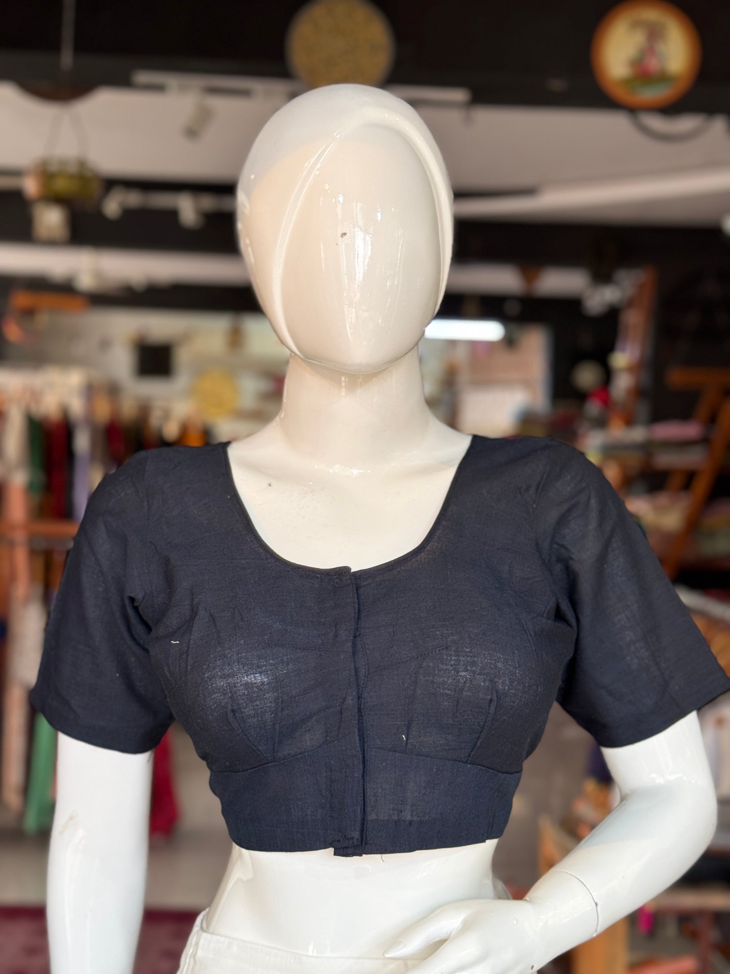 Black handwoven plain cotton blouse - regular cut