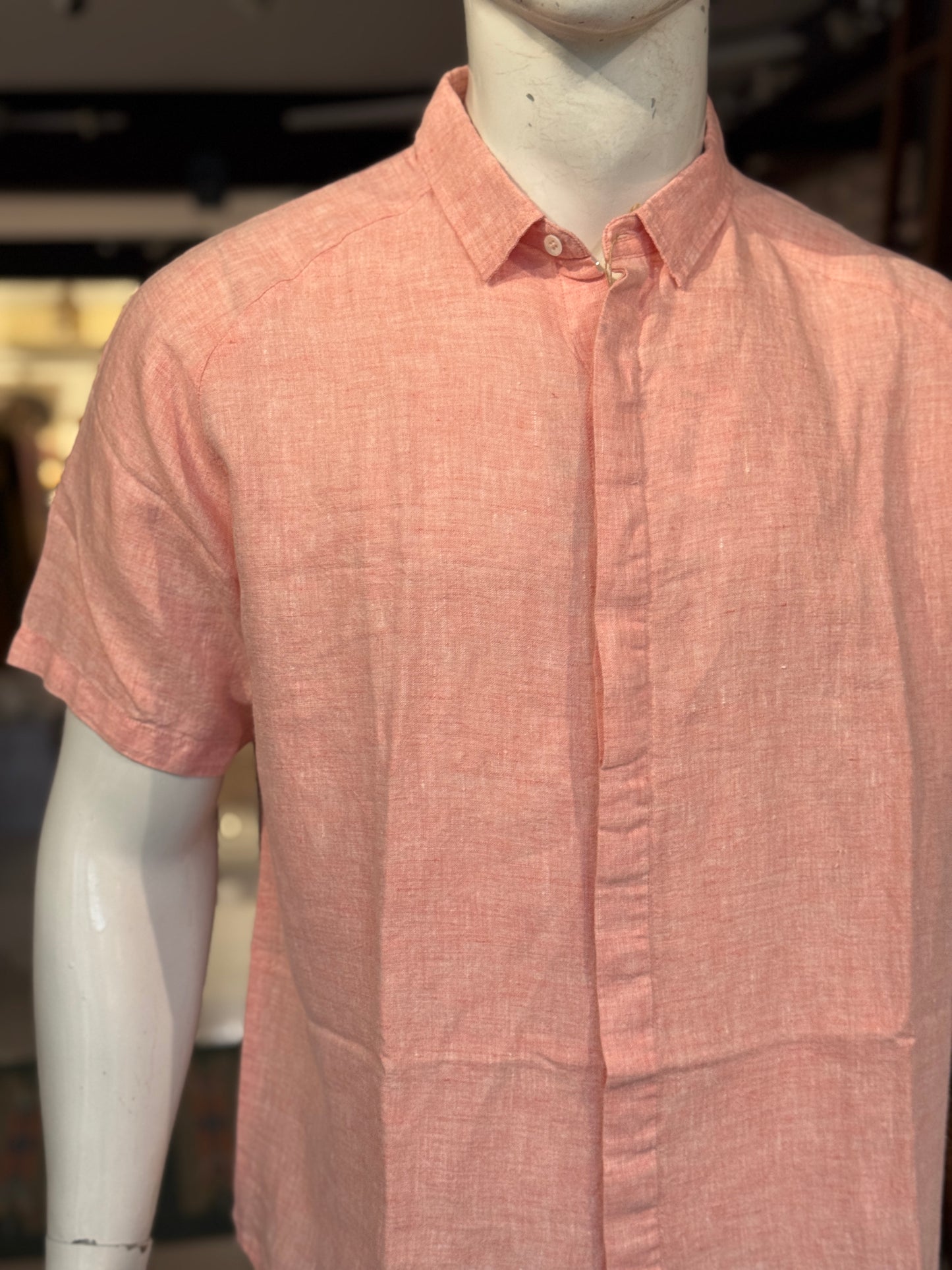 Light pink linen handwoven half sleeves shirt for men