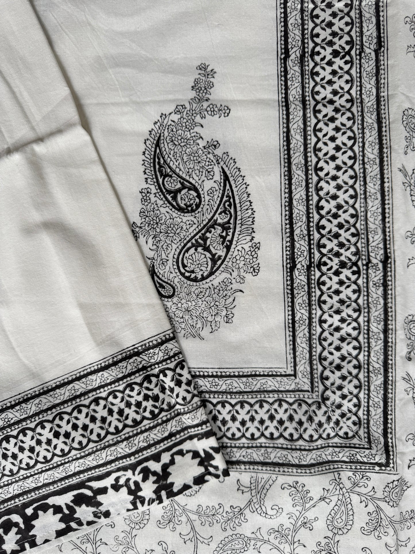 Black and white fine brass hand block prints on white base - pure cotton super king 108 x 108 inches size bedsheet - multiple designs available