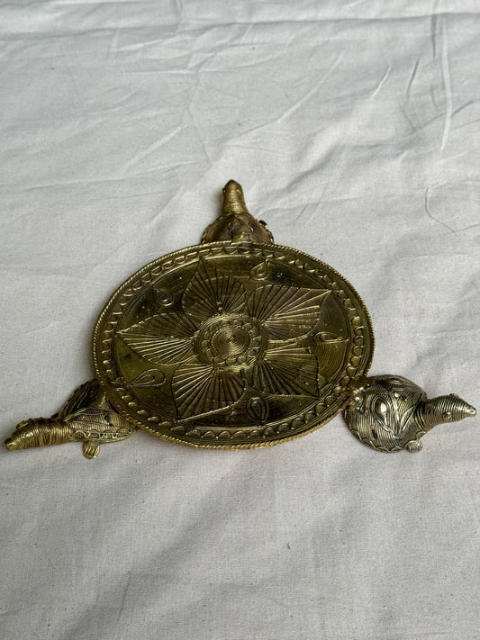 Brass tray / riser with tortoise legs - dokra hand crafted decor