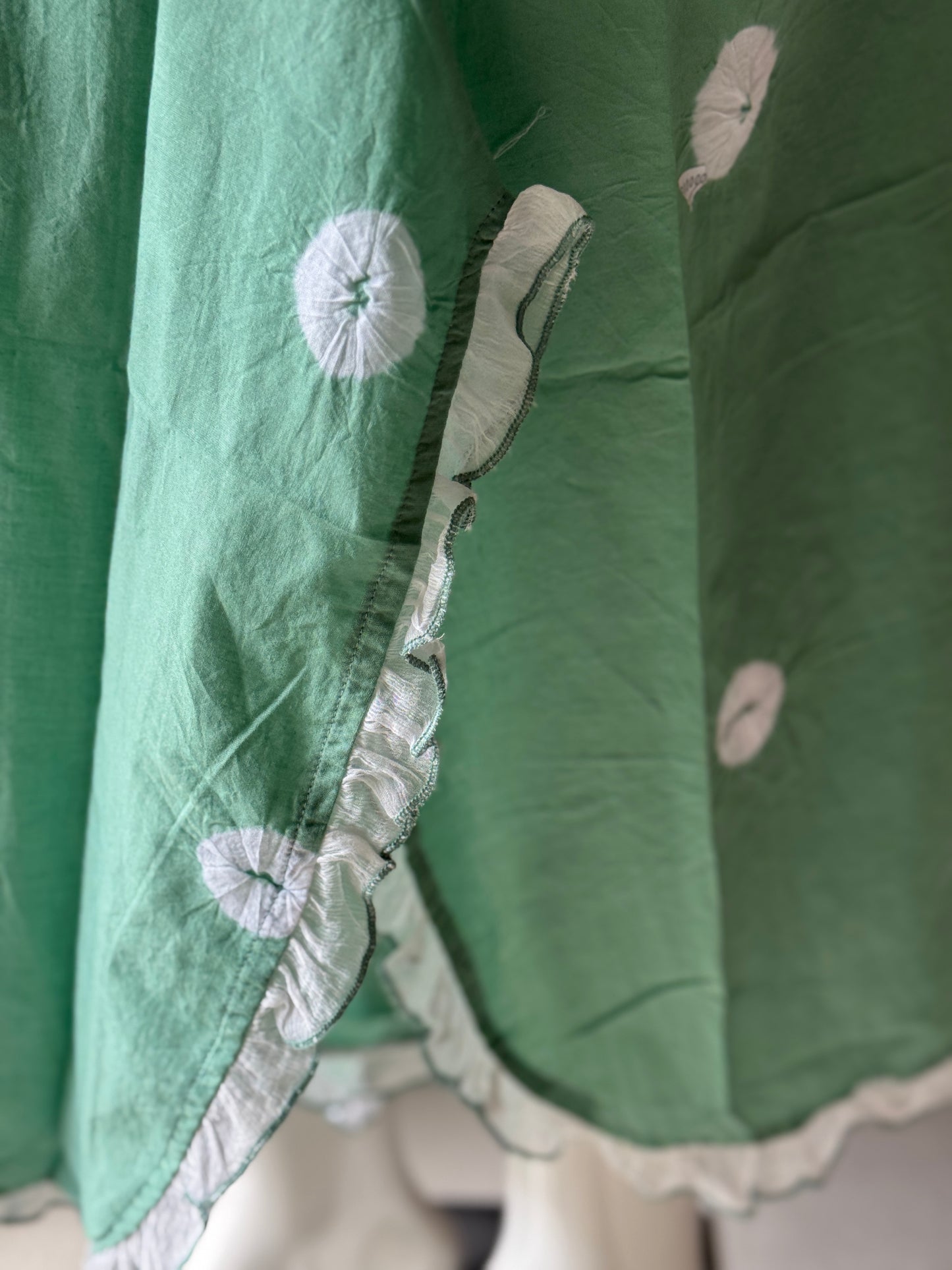 White n sea green hand block printed cotton top, stylish flared pants - 2 piece set