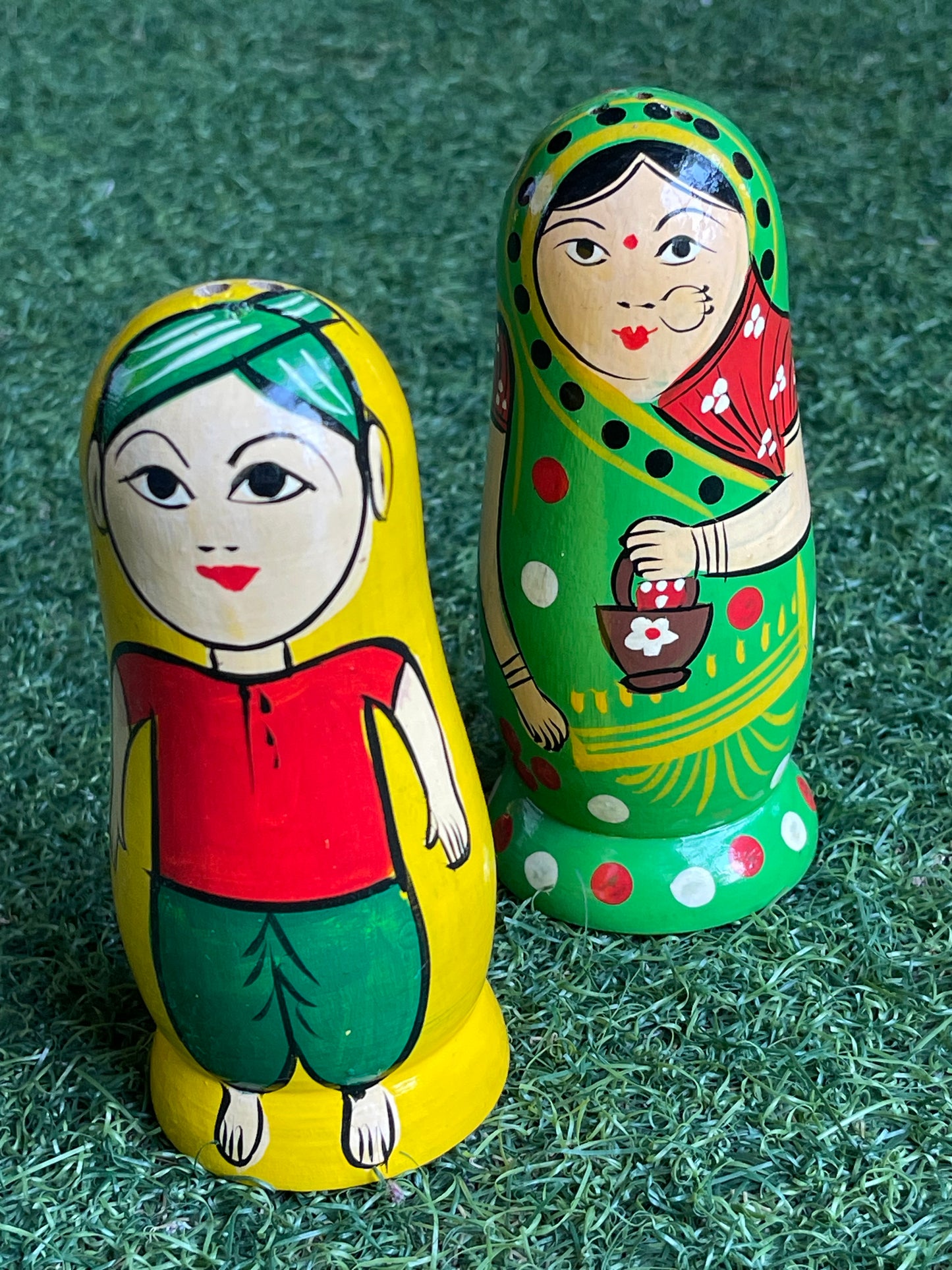 Colourful salt and pepper shaker - handmade wooden hand painted set