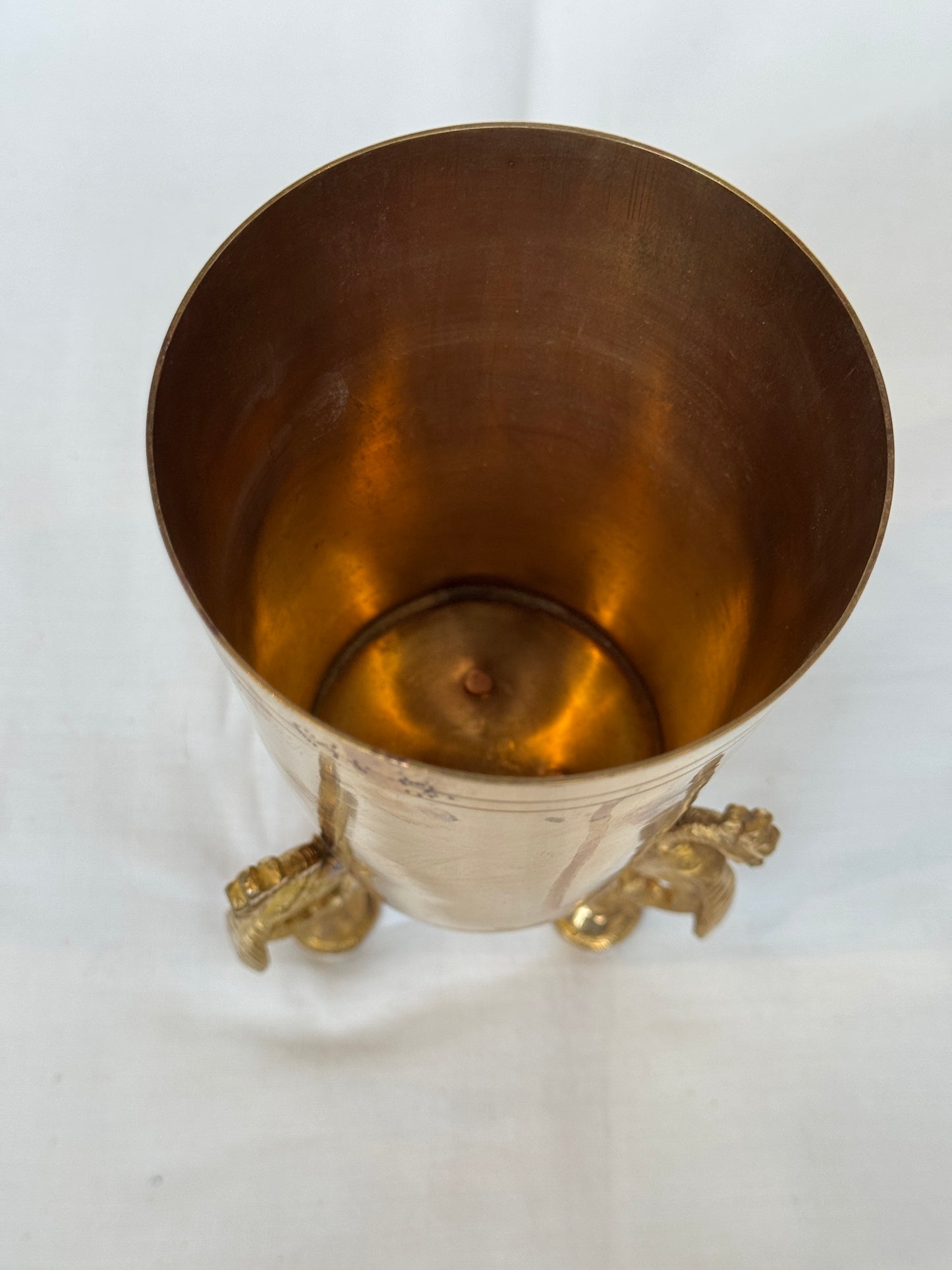 Brass tumbler vase with peacock legs