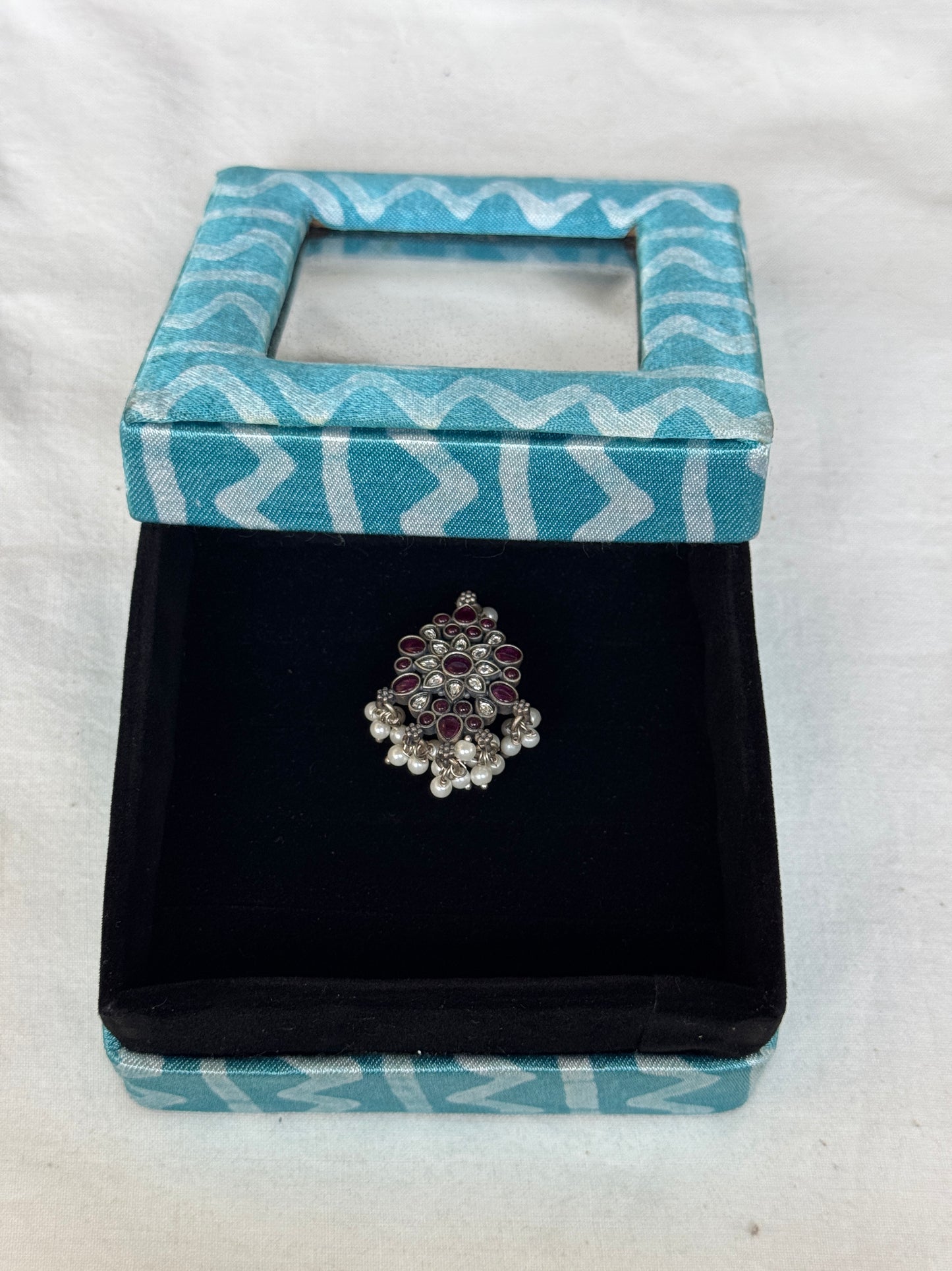 Finger rings / Ear rings organizer / gift box - hand block printed fabric wrapped box handcrafted with see through top