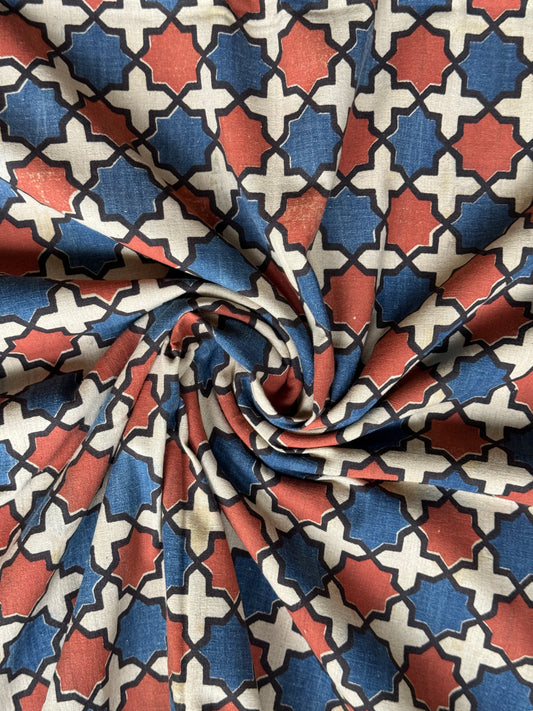 Handwoven, natural dyed screen printed cotton fabric - design options available