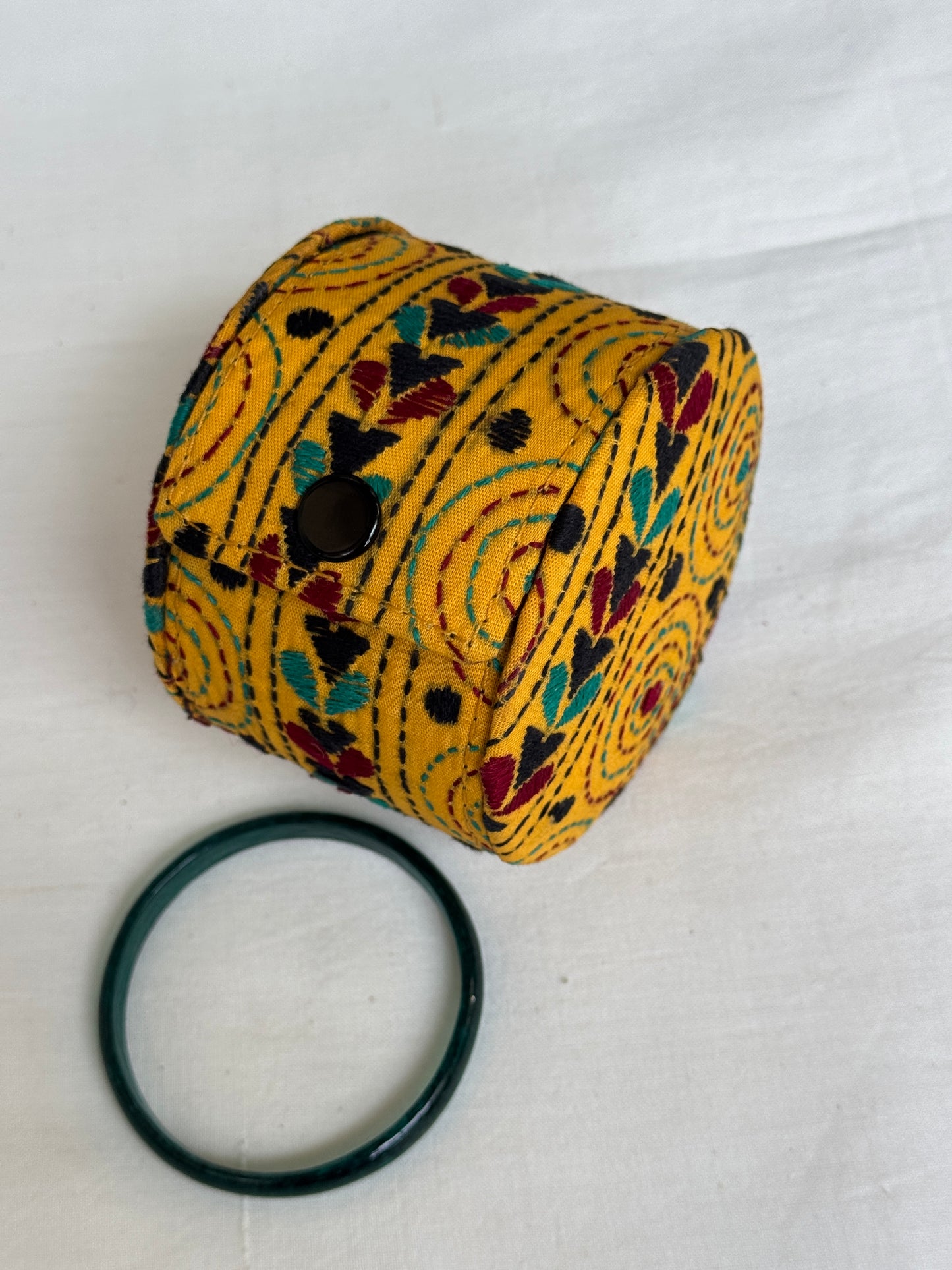 Bangle box with kantha hand embroidery - hard shell