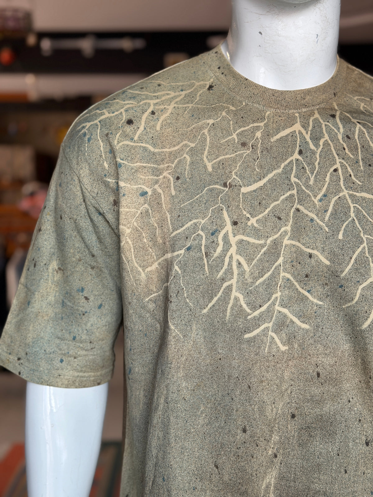 Dull green Ajrakh hand block printed, natural dyed, unisex cotton t-shirt