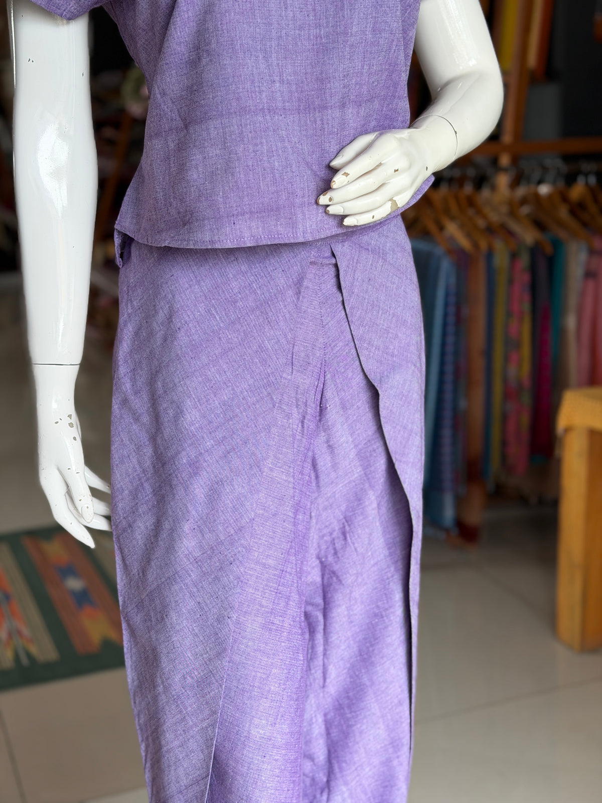 Lavender handloom cotton wrap pants and top coord set - 2 piece set