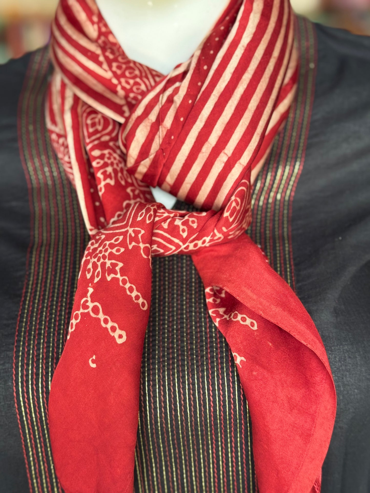 Scarf - hand block printed Ajrakh on soft modal