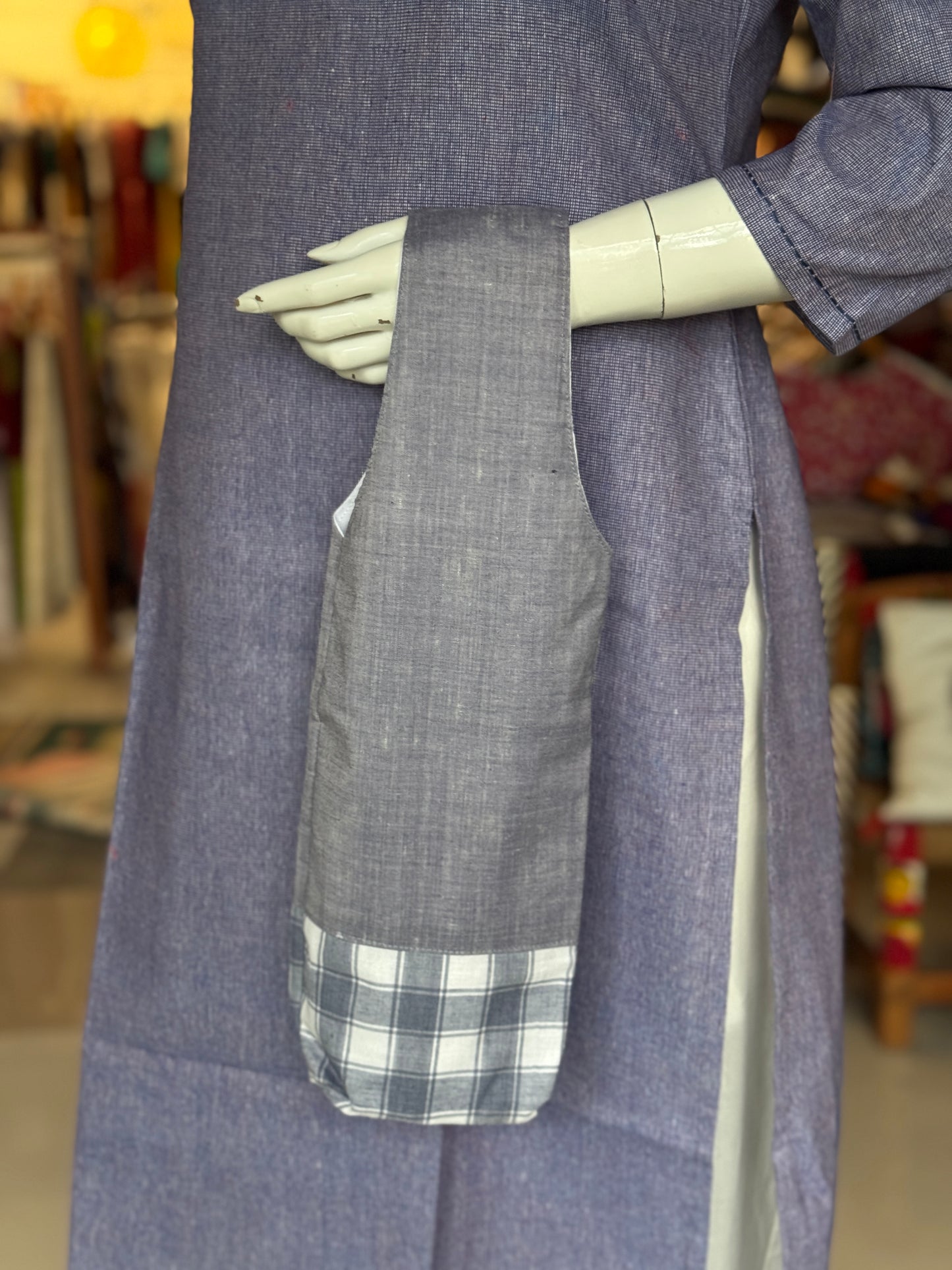 Water bottle holder bag - hand spun hand woven cotton