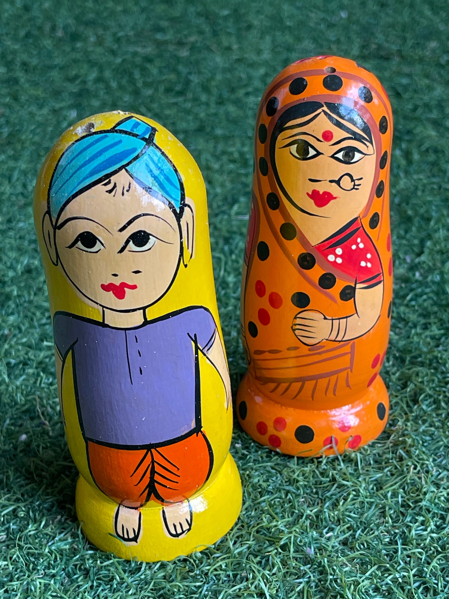 Colourful salt and pepper shaker - handmade wooden hand painted set