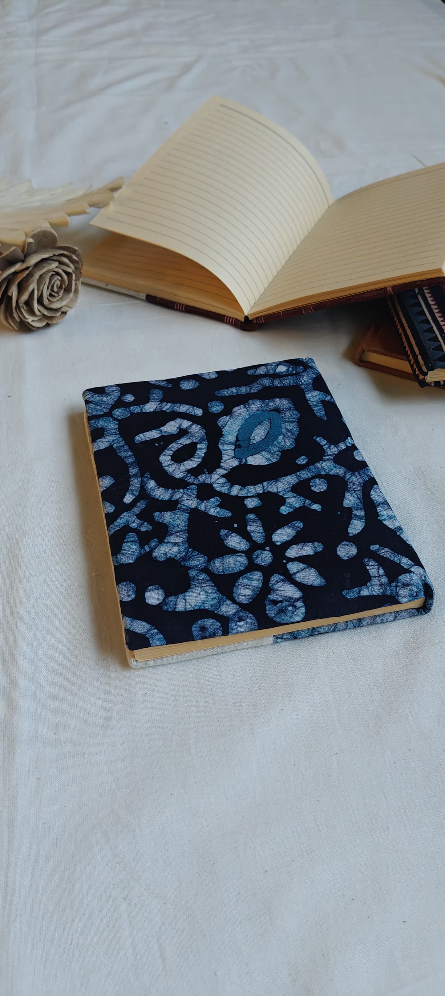 Handmade paper notebooks with hand eco printed fabric cover