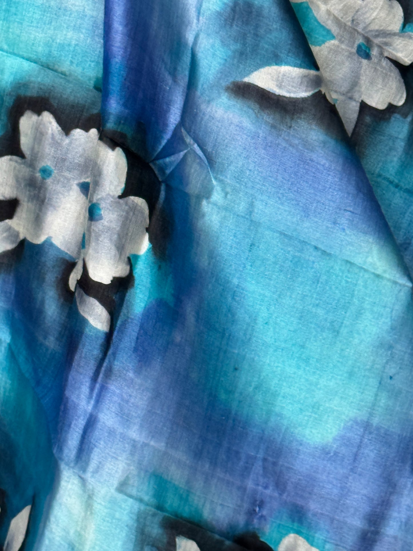 Shades of blue - hand painted tussar silk floral dupatta
