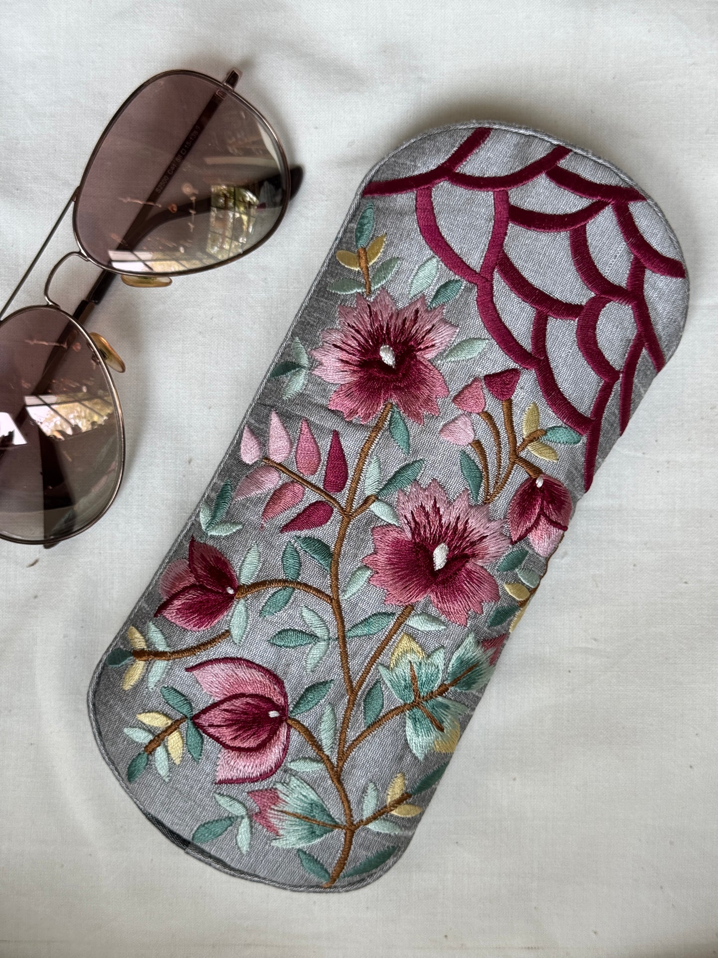 Embroidered fabric based foam lined spectacles case