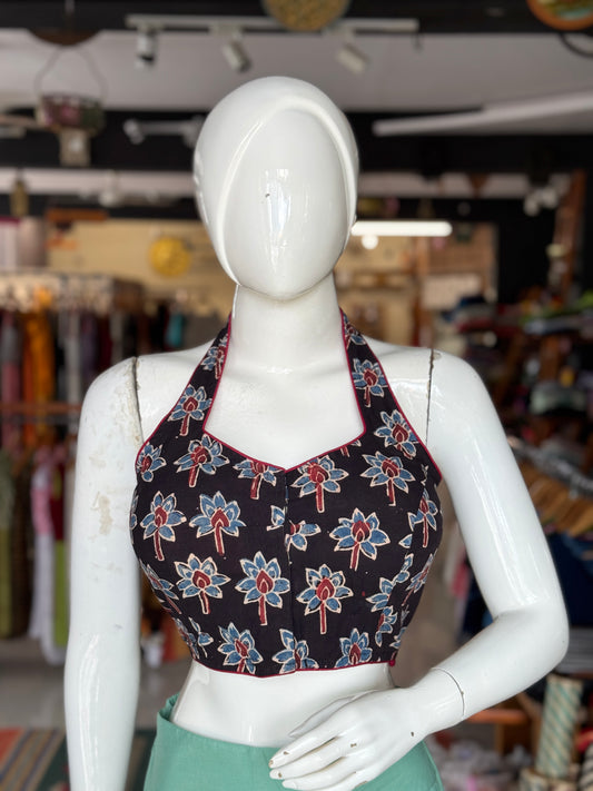 Ajrakh hand block printed cotton halter neck blouse - multiple designs available