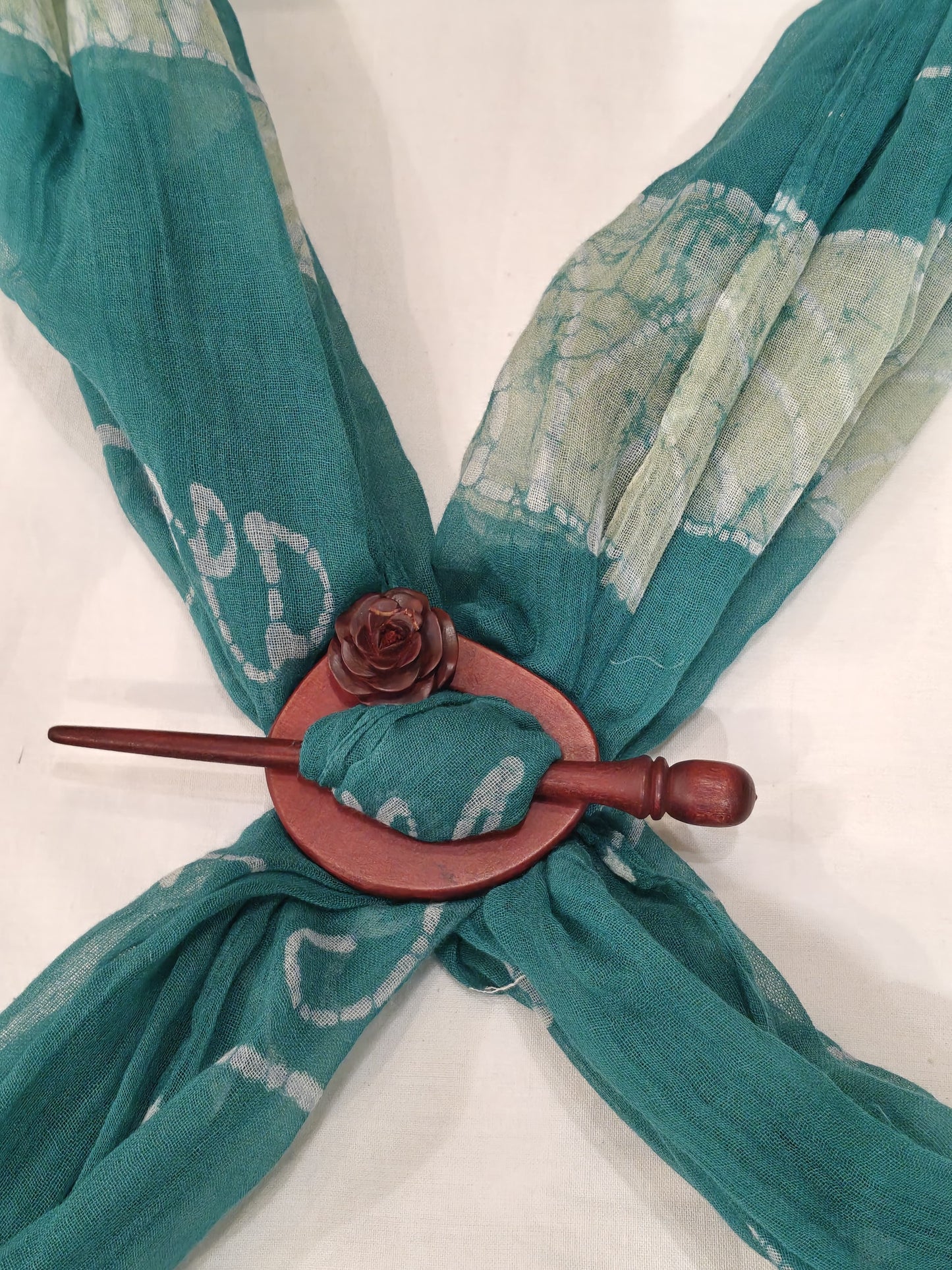 Rose carved top Shawl pin - 2 piece ring and pin set - handcrafted in wood