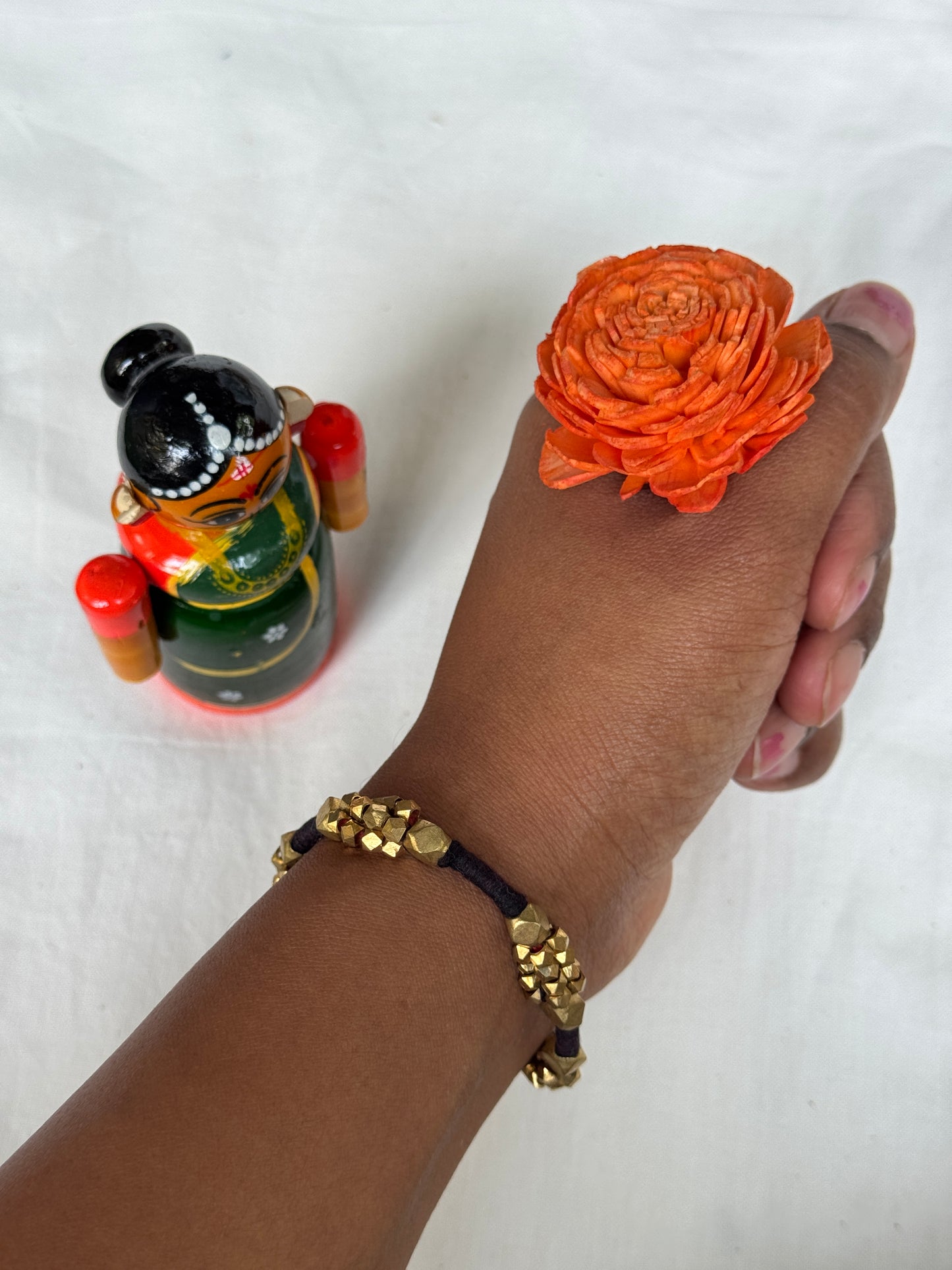 Nazariya bracelet - brass dokra handcrafted beads with black thread - single
